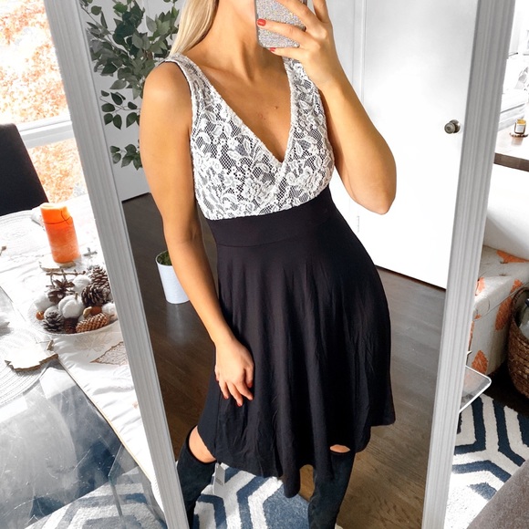 π€ ZALANDO BLACK WHITE LACE FLOWY MIDI DRESS! - Picture 3 of 13